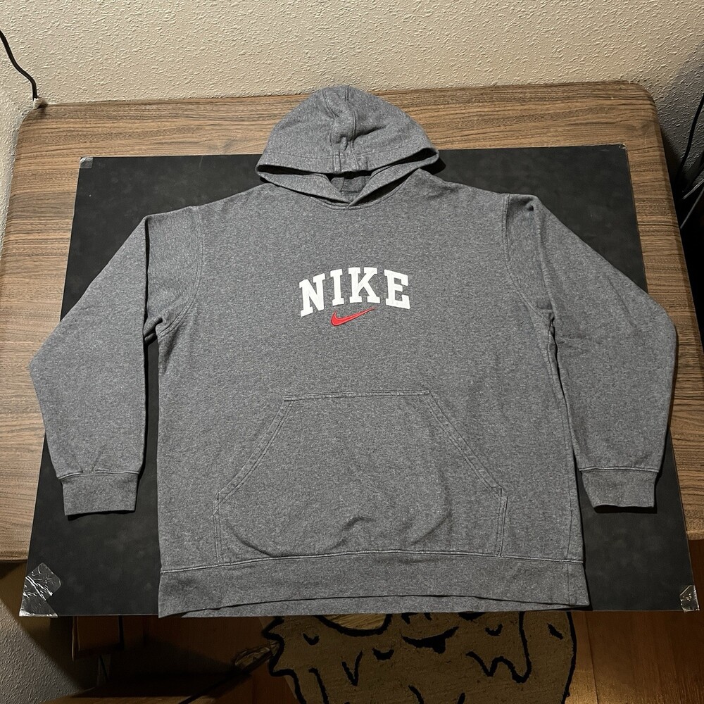 Vintage Nike 90s Center Swoosh Hoodie Heather Grey Arc Logo Silver Tag 90s Skate